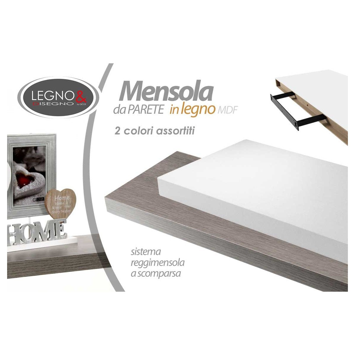 Mensola da parete in legno MDF assortita 80x25x3,8 cm - 1 pezzo assortito