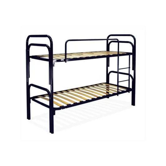 Letto a castello modello 480 (80x190 cm) in acciaio con scala e protezione colore nero