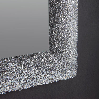 Specchio con cornice in vetro fuso color ghiaccio 90x62 cm