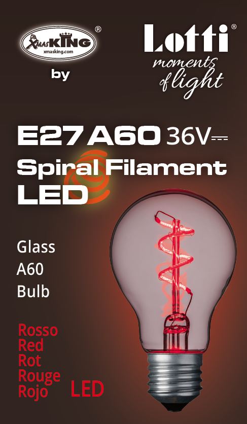 Lampada E27 36V goccia spirale Ø60mm Rosso