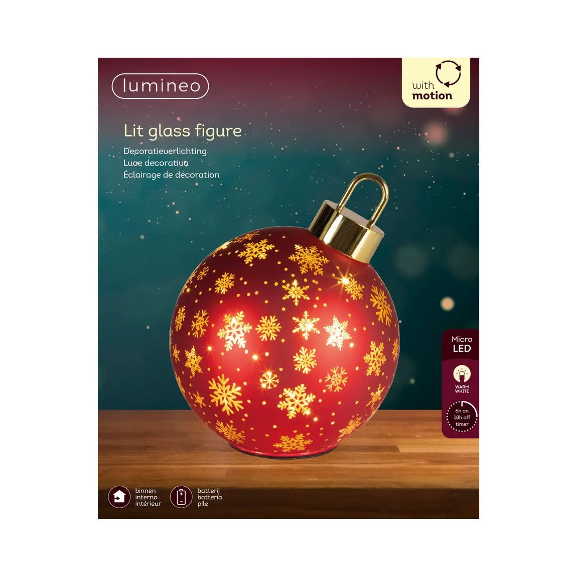 Sfera natalizia girevole in vetro rossa con LED Ø18 × H23 cm