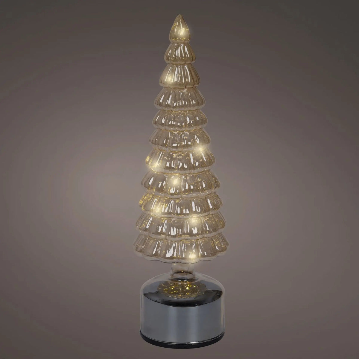 Albero di Natale in vetro ambra con LED girevole H34 cm