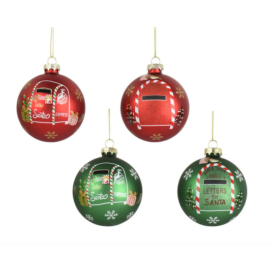Box 3 palline di Natale in vetro opaco con decorazioni verdi e rosse Ø8 cm