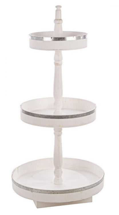 Espositore legno bianco 3 piani tondo cm 50 x 50 x 102