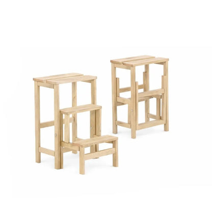 Scalino ribaltabile in legno di faggio 3 gradini cm 38x24x58h