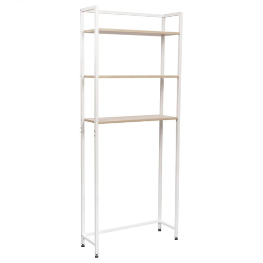 Mobile lavatrice Janet con 3 ripiani metallo bianco/legno naturale 68x24x165 cm