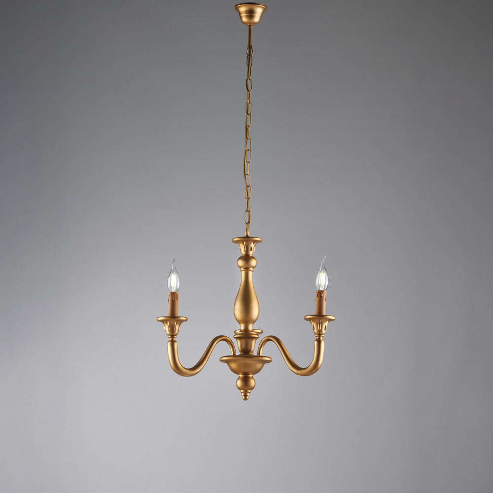 Lampadario in legno oro antico 3 luci H.48 - MAX 108 - Ø41