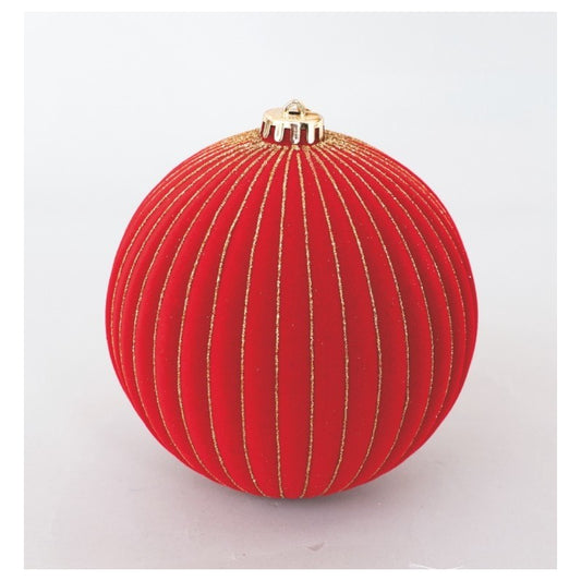 Sfera natalizia in velluto rosso con righe oro Ø20 cm