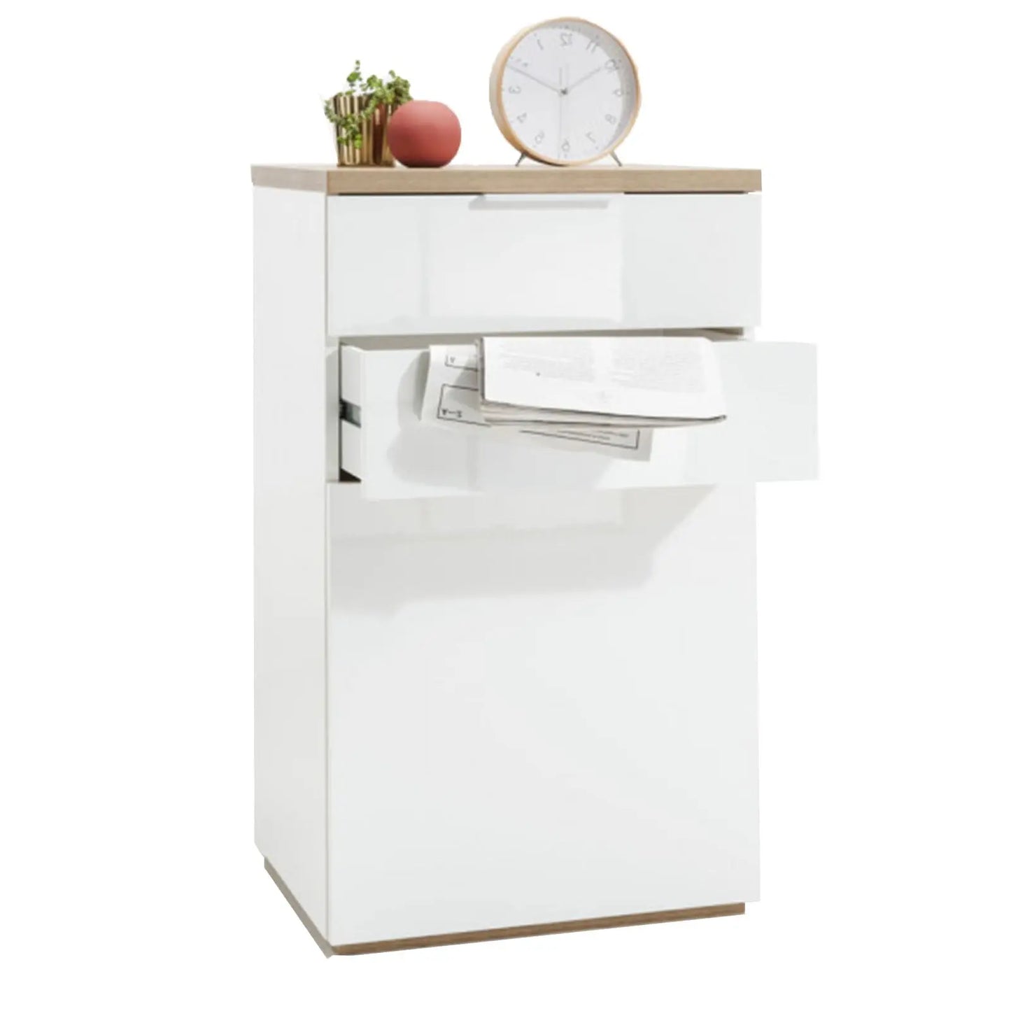 Madia Mundi 1 anta e 2 cassetti bianco laccato cm 60x50x102h