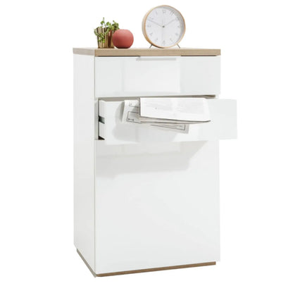 Madia Mundi 1 anta e 2 cassetti bianco laccato cm 60x50x102h