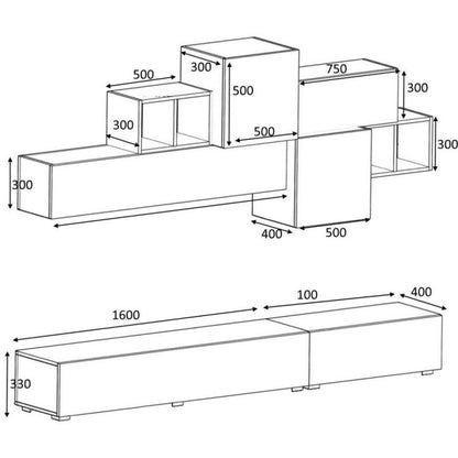 Parete attrezzata due ribalte cinque pensili Rovere Grgio Nero Antracite TROMEN  260x42x h195 cm