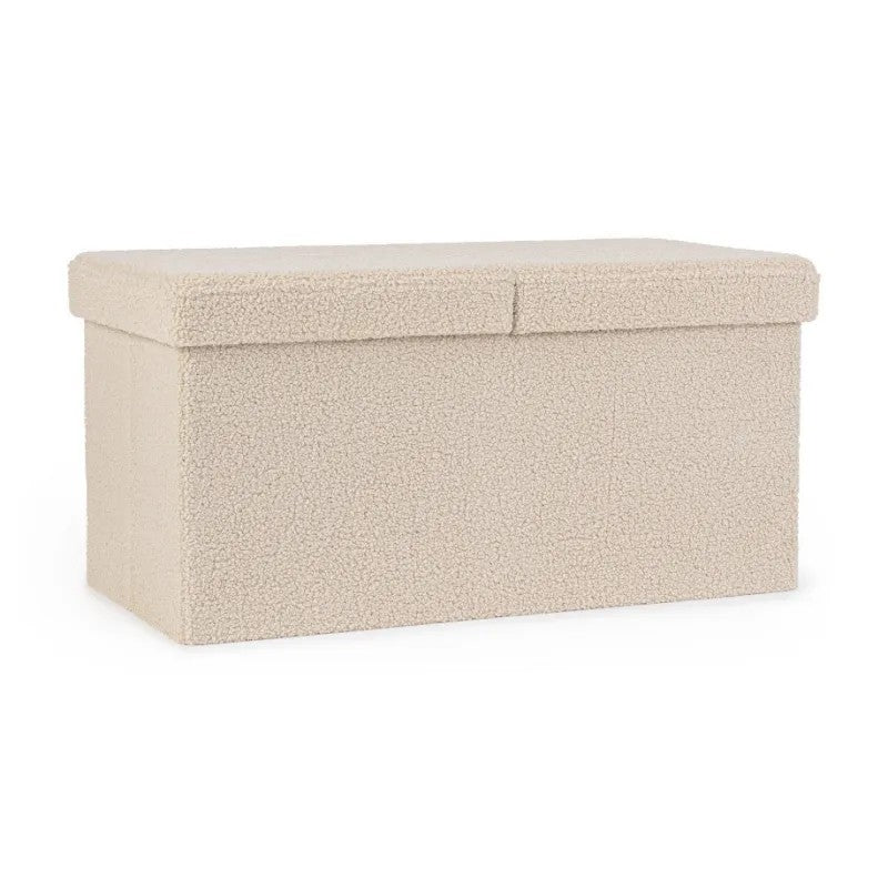 Pouf contenitore Joris con effetto bouclè beige cm 76x38x38