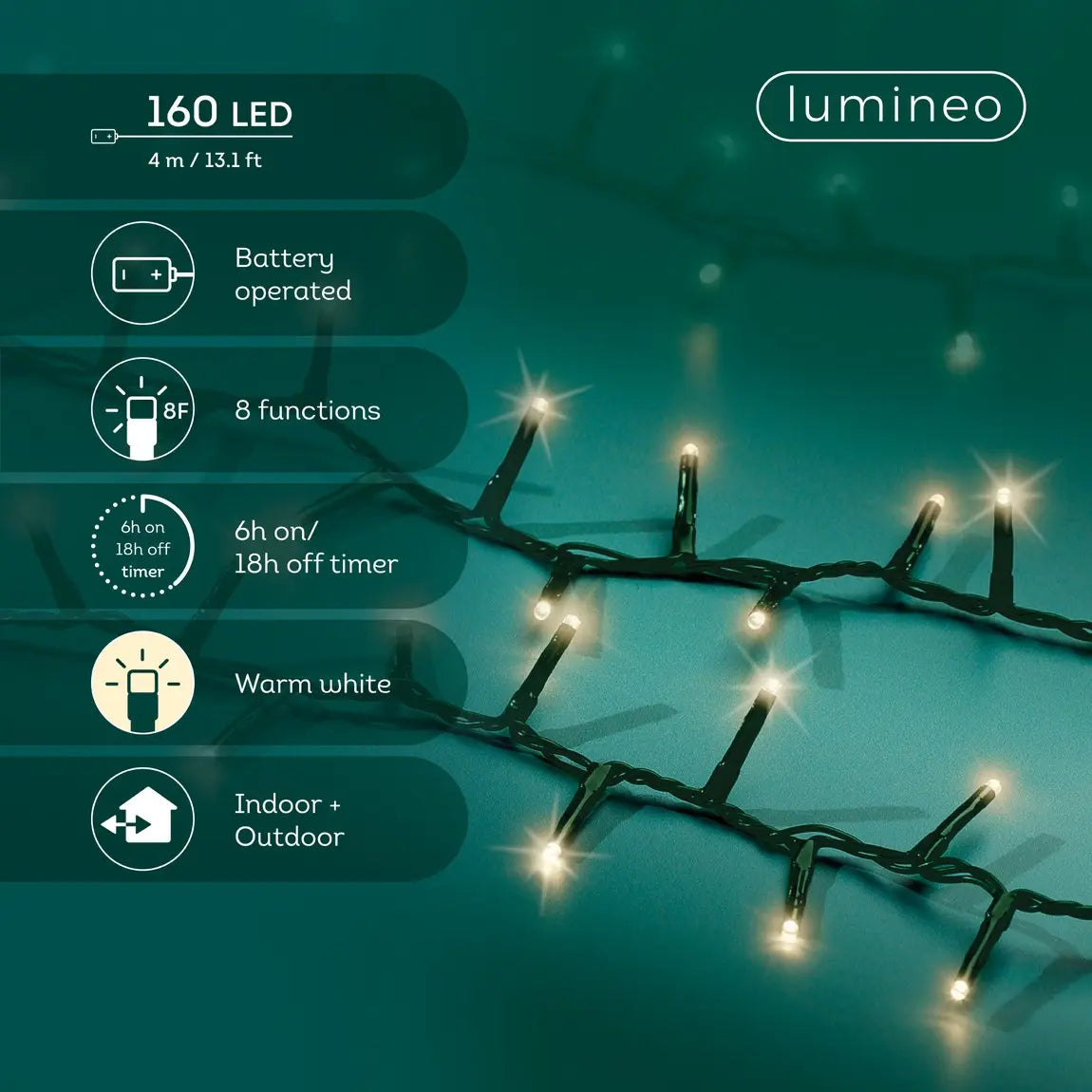 Catena luminosa LED Compact verde e bianco caldo da esterno 4 m