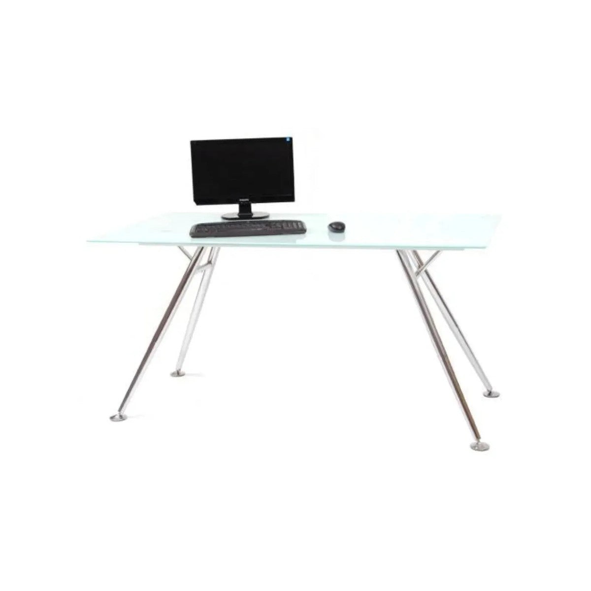 Scrivania bianca con piano in vetro tempetato cm 150x80x76h