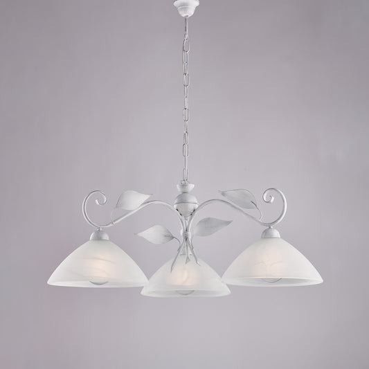 Lampadario Ferro Bianco Argento 3 Luci Vetro Ø30 H36-96 L96x30 cm