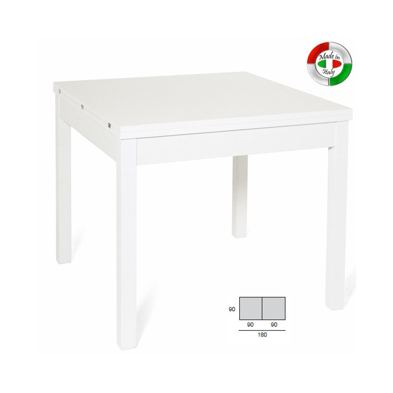 Tavolo pranzo Bianco Frassinato apribile libro in legno nobilitato cm 90x90-180