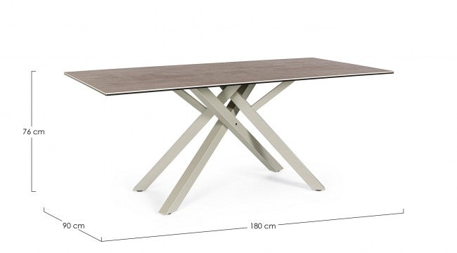 Tavolo ceramica 180x90x76 cm grigio scuro gambe beige
