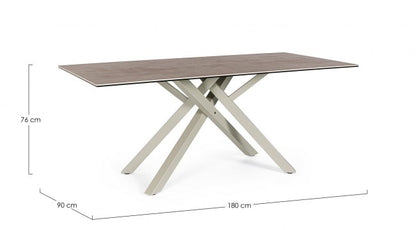 Tavolo ceramica 180x90x76 cm grigio scuro gambe beige