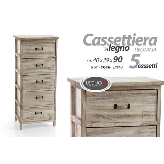 Cassettiera home  cucina soggiorno 5 cassetti cm 40x 29 x 90 h