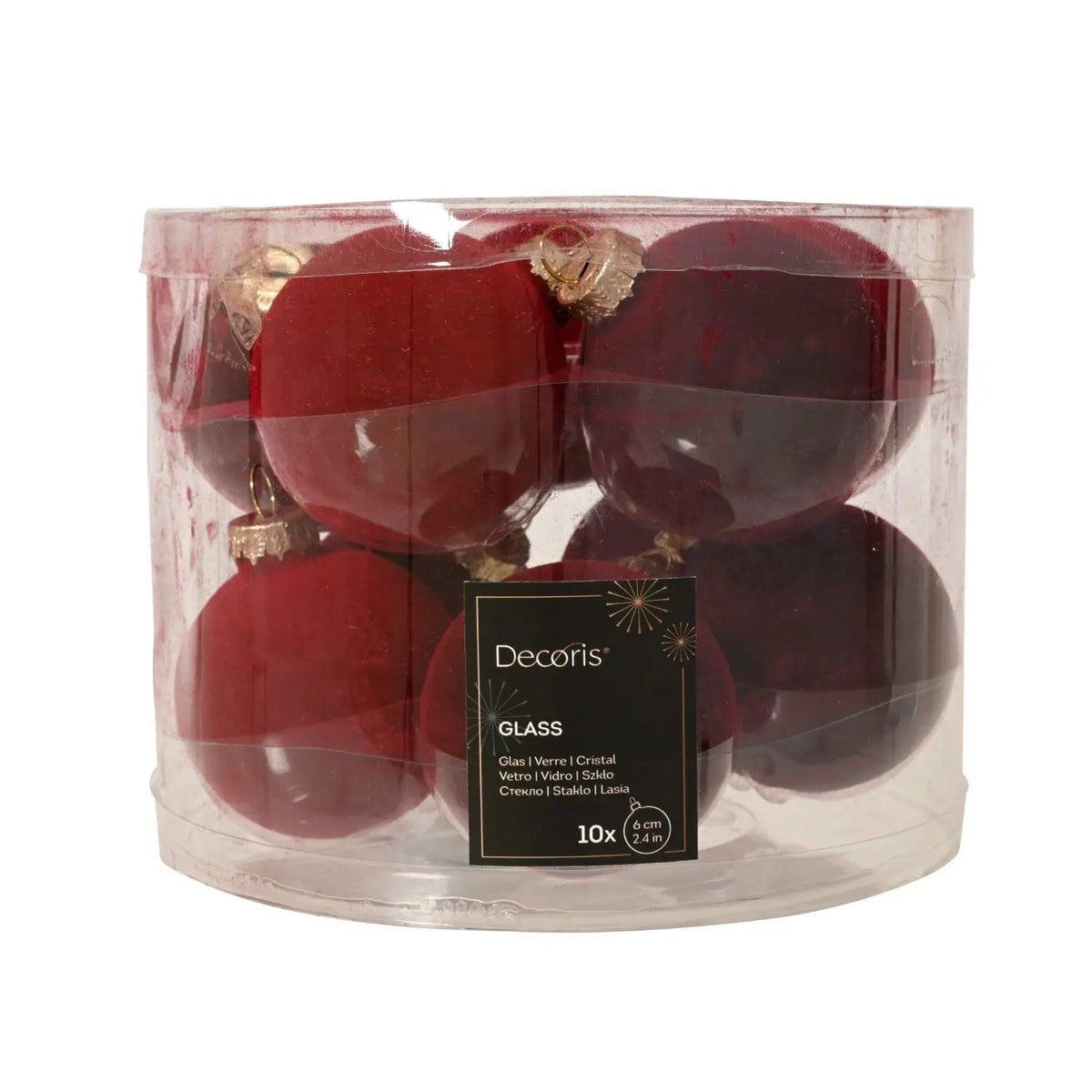 Box 10 palline di Natale in vetro floccato assortite Ø6 cm