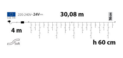 Striscia LED 4m x 60cm bianco caldo con timer
