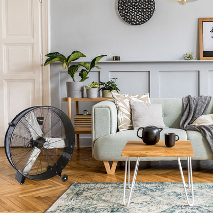 Ventilatore da terra industriale ad alta velocità con pale da ø90 cm. 360w e ruote