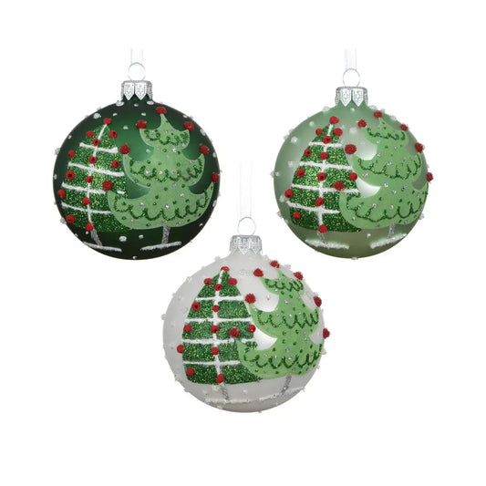 Sfera natalizia in vetro con alberi di Natale Ø8 cm – 1 pezzo assortito