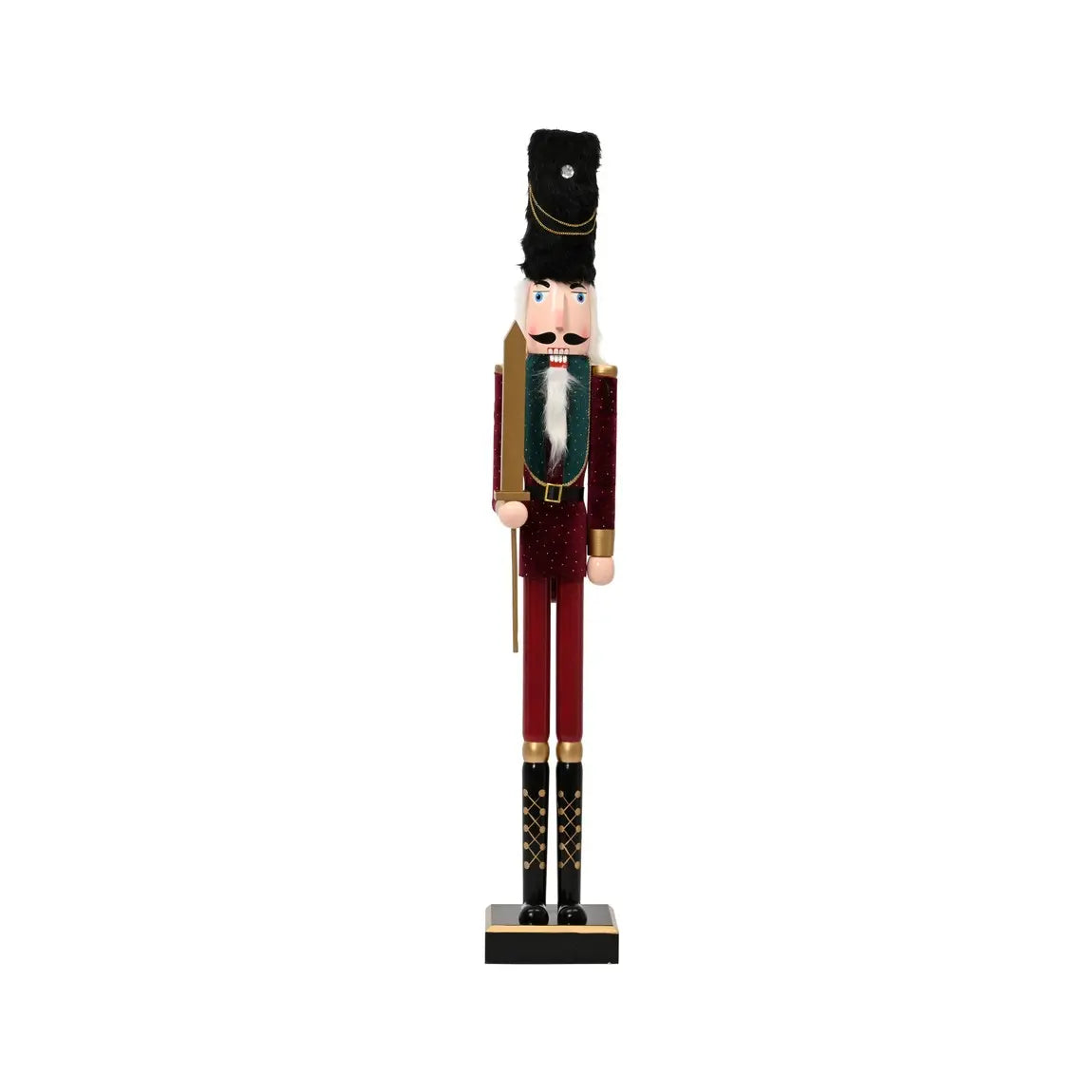 Schiaccianoci natalizio in legno oro e rosso scuro H48 cm