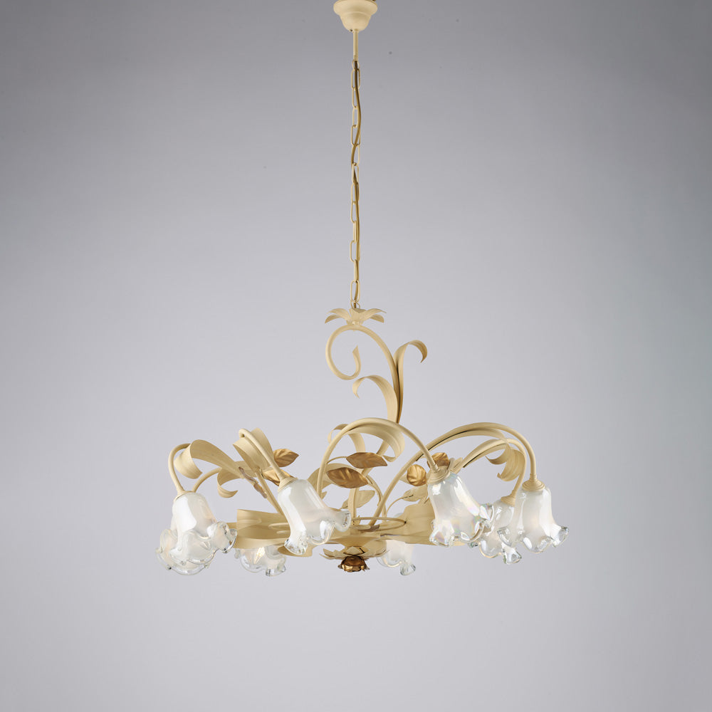 Lampadario in ferro laccato avorio decape 8 luci H.52 - MAX 112 - Ø85