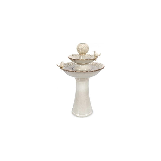 Bizzotto fontana con led e uccellini Niky beige cm 40,5 x 40,5 x 68 h