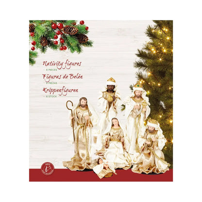 Set Natività in resina bianca e oro H33 cm – 6 pezzi