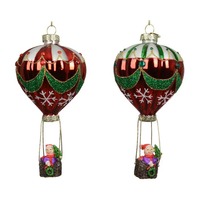 Decorazione natalizia mongolfiera in vetro H15 cm – 1 pezzo assortito