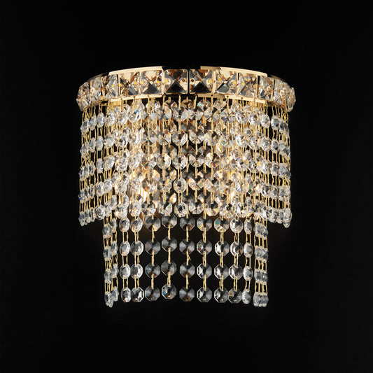 Applique in ferro e ottone dorato con strass 2 luci H.23 - L.14 - P.21