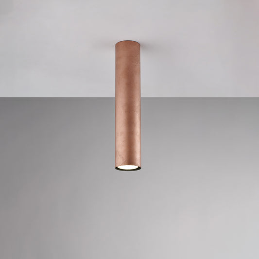 Plafoniera in ferro laccato nero GU10 con decorazione rame antico 1 luce H.30 - Ø8