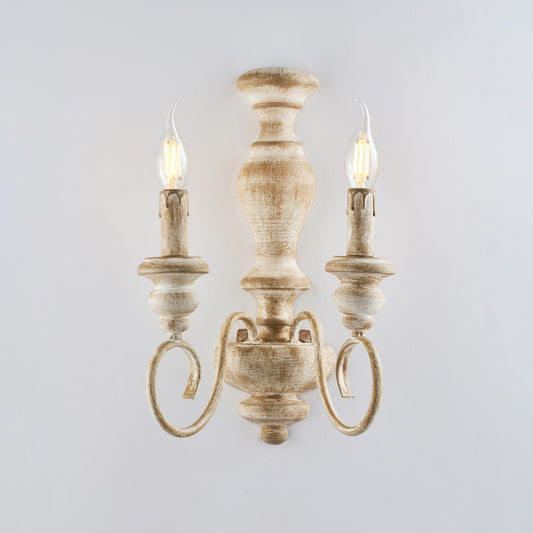 Applique in legno e ferro bianco e tortora 2 luci H.40 - L.25 - P.18