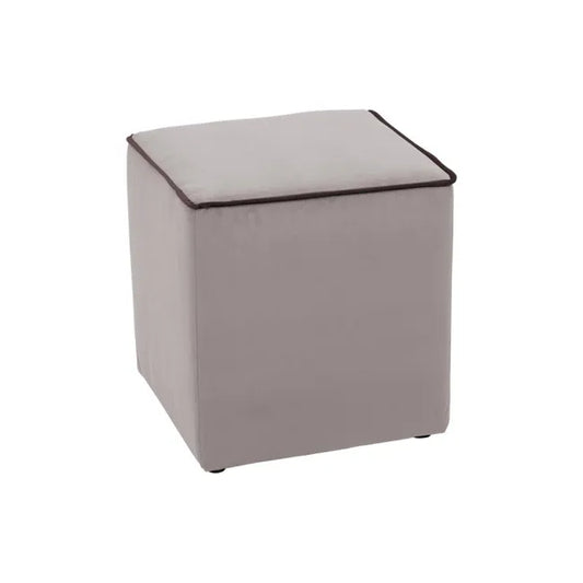 Pouf Zeno velluto tortora - bordo marrone