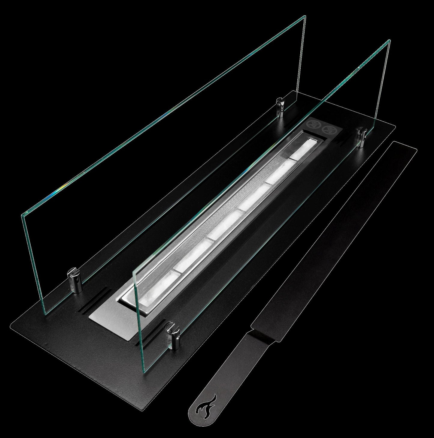 Bruciatore per camino a bioetanolo in acciaio con vetri da 65 cm