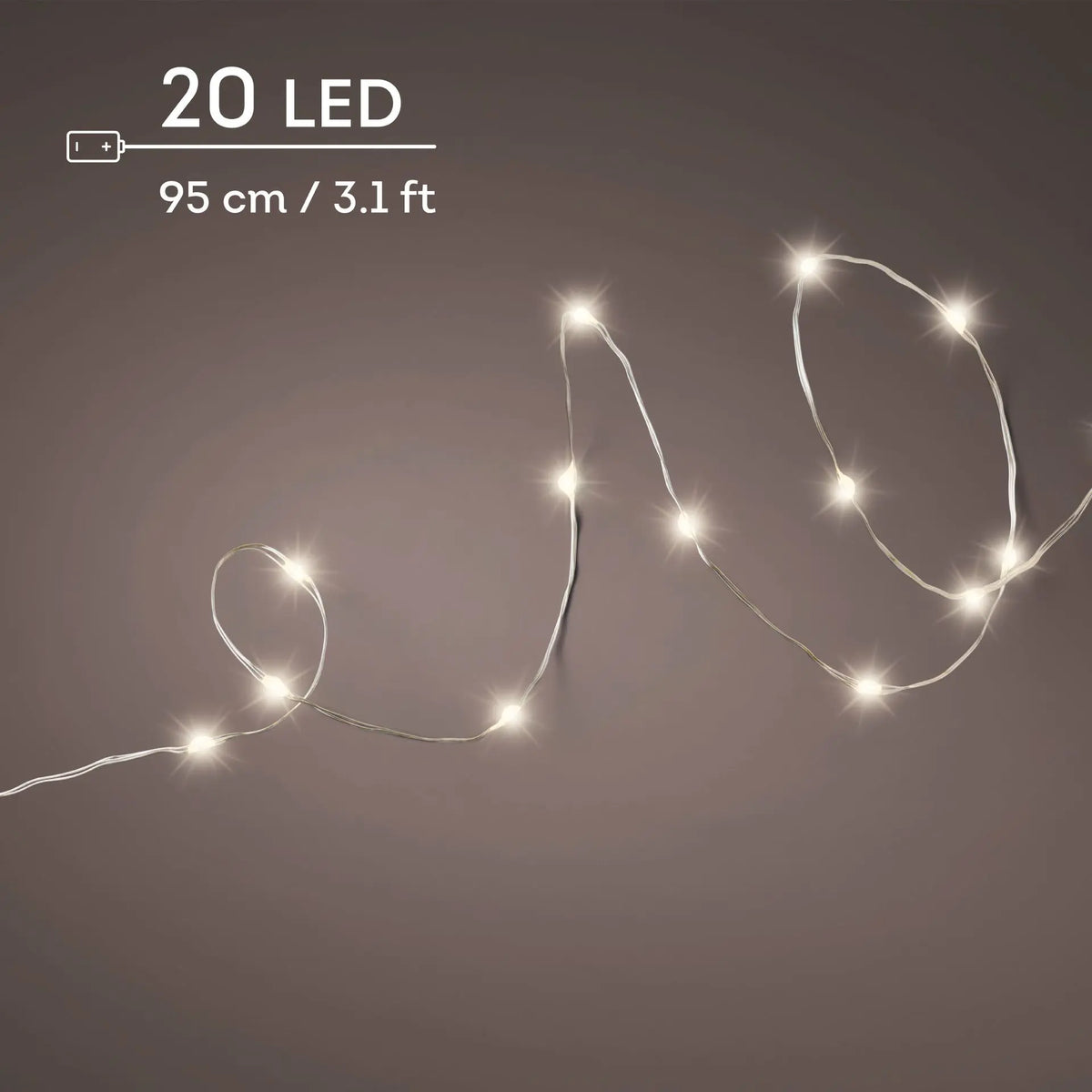 Catena micro LED a batteria filo argento luce bianco caldo 95 cm da interno