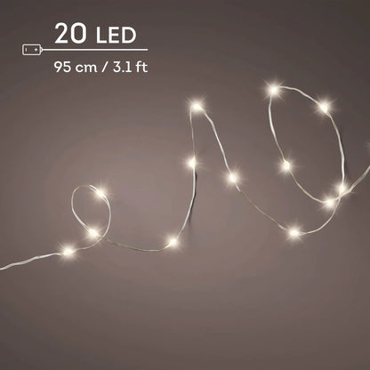 Catena micro LED a batteria filo argento luce bianco caldo 95 cm da interno