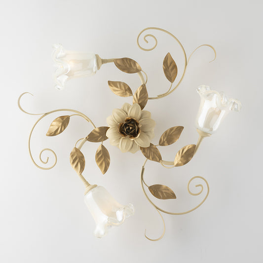 Plafoniera in ferro laccato avorio decape 3 luci H.17 - Ø56