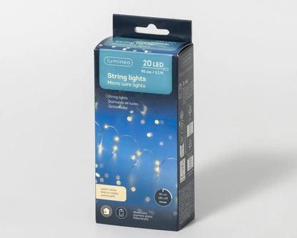 Catena micro LED a batteria filo argento luce bianco caldo 95 cm da interno