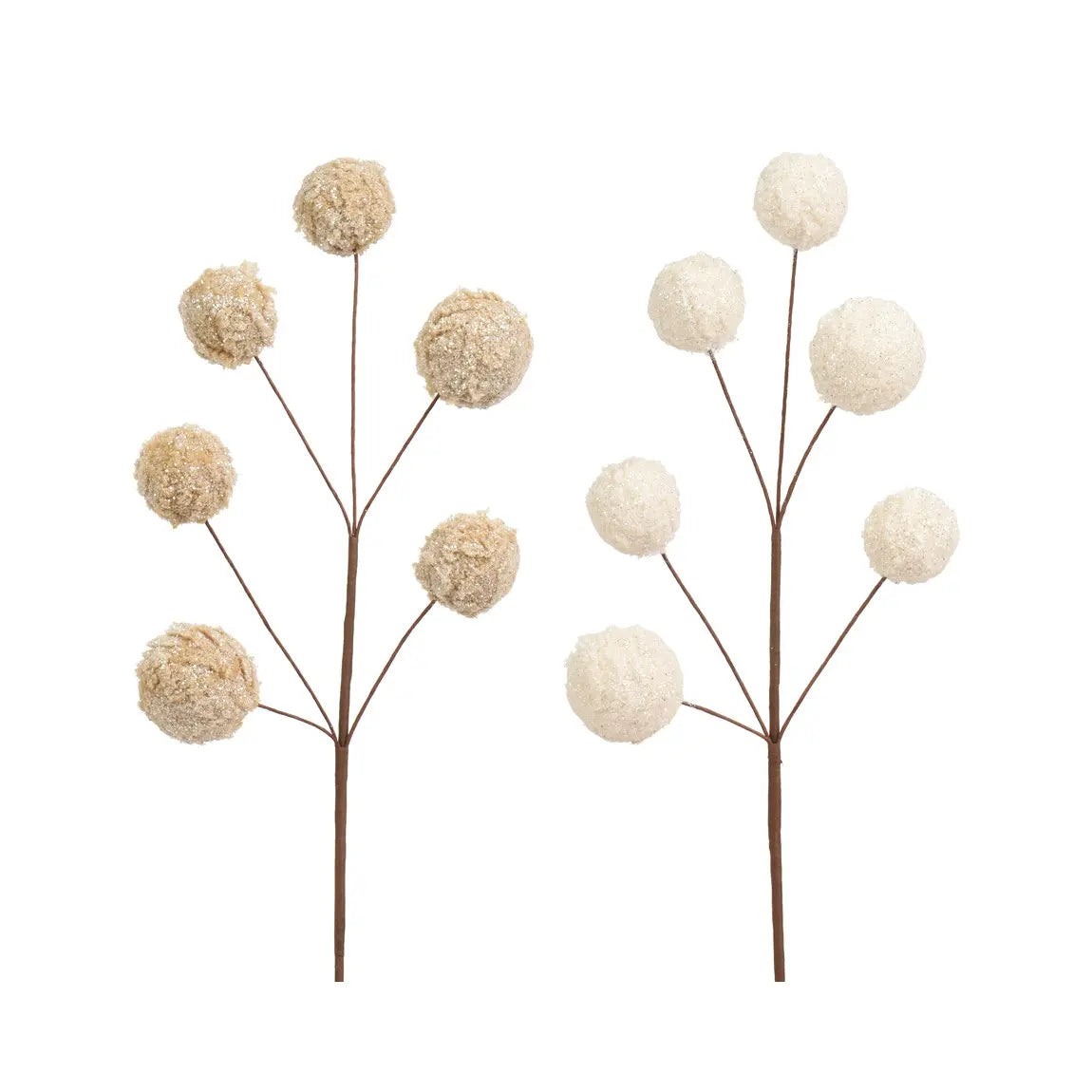 Ramo natalizio con pompon in pelliccia H51 cm – 1 pezzo assortito