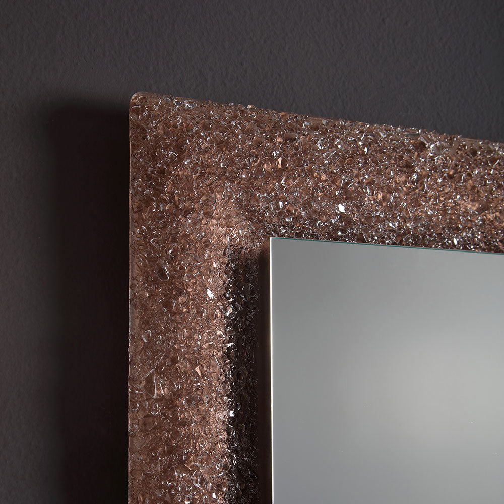 Specchio con cornice in vetro fuso color bronzo 90x62 cm