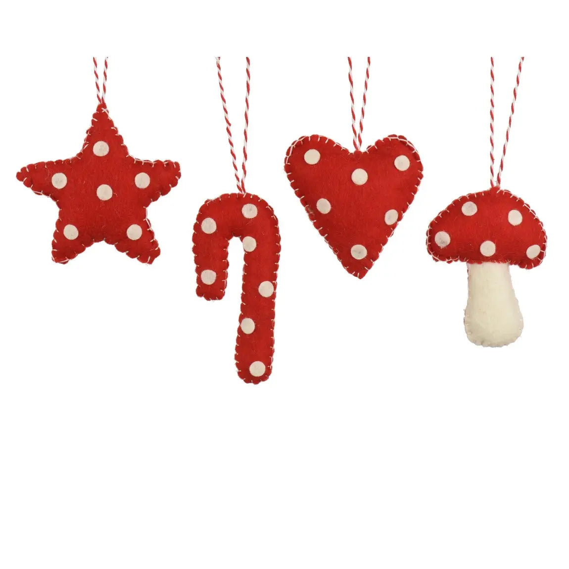 Decorazione natalizia in feltro rosso a pois H10 cm – 1 pezzo assortito