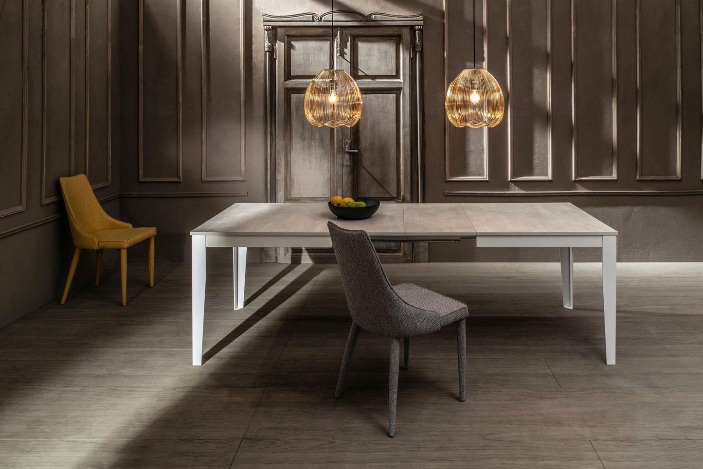 Tavolo allungabile cemento bianco 80 cm x 130-290 cm H. 76 cm