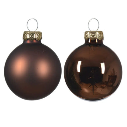 Box 6 palline di Natale in vetro marrone espresso lucide e opache Ø8 cm
