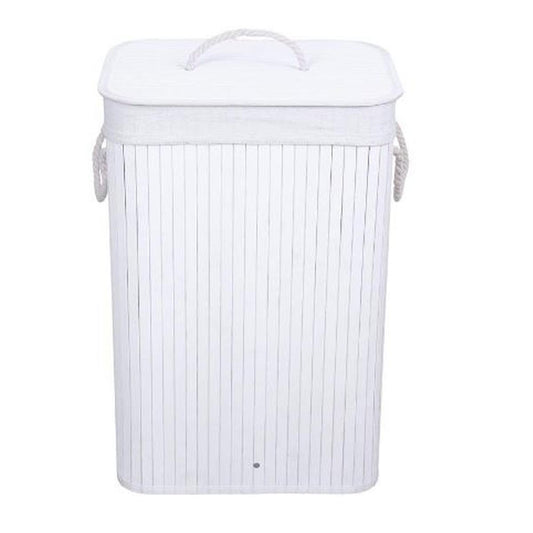 Portabiancheria bamboo pieghevole 40x30x60 cm bianco