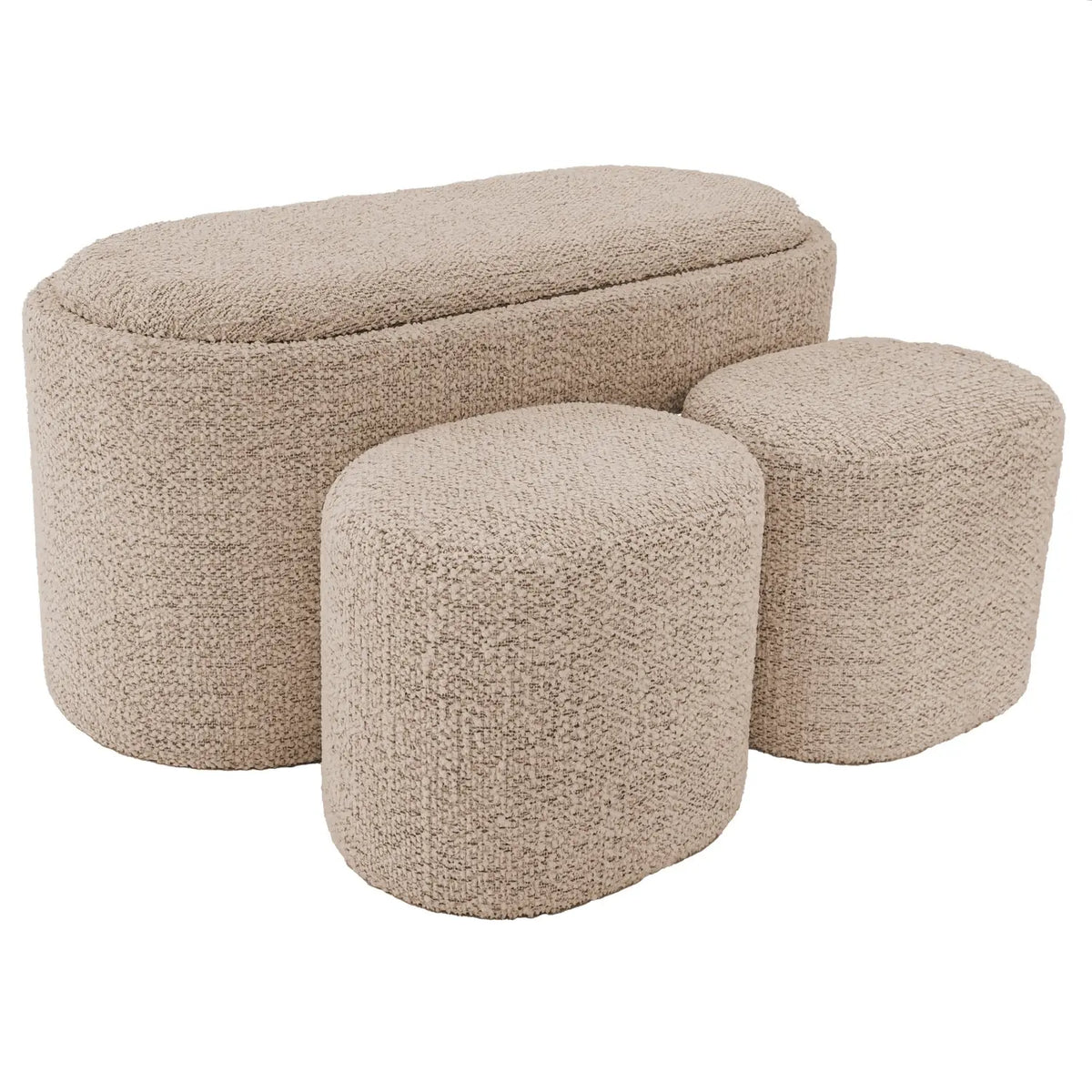 Set pouf e panca contenitore in tessuto Bouclé beige