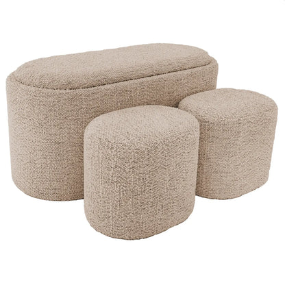 Set pouf e panca contenitore in tessuto Bouclé beige