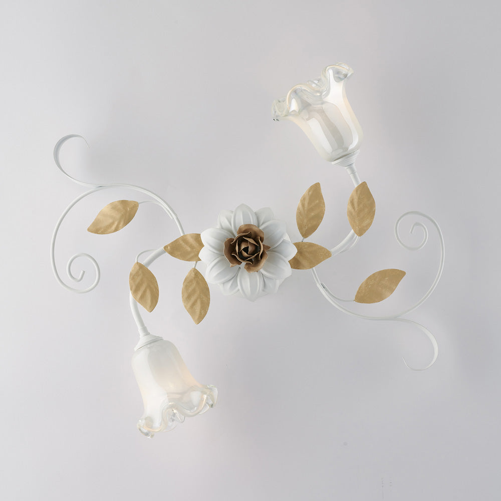 Plafoniera in ferro laccato bianco shabby 2 luci H.17 - Ø52